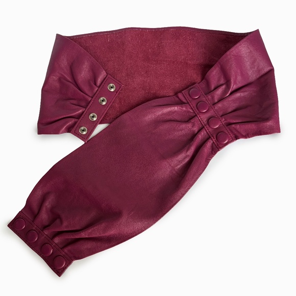 Vintage Norma Kamali Wide Leather Belt with Snaps Made in Italy Size L Retro 80s - Picture 4 of 17